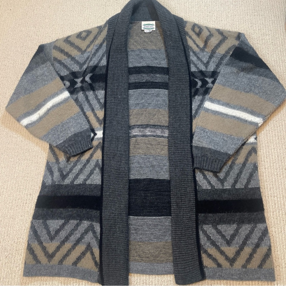 Vintage Separate Issue Cardigan Duster Sweater Medium Gray Black White Brown